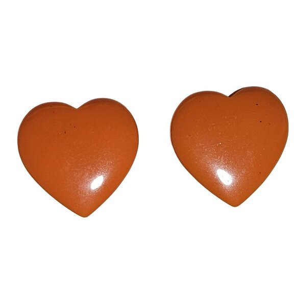 Retro Orange Heart Shaped Clip-On Earrings 80s 90s Fashion Jewelry Women - Picture 1 of 4